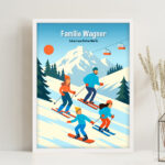 Miniaturansicht von Poster Skifahren in den Bergen mit Namen und personalisiertem Text