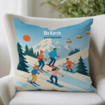 Miniaturansicht von Kissen Skifahren in den Bergen mit Namen und personalisiertem Text