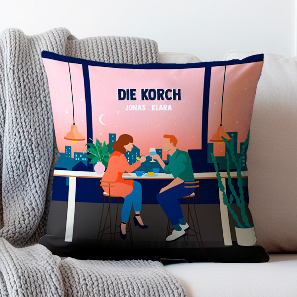 Kissen Paar-Illustration mit Namen und personalisiertem Text