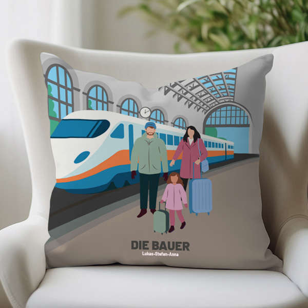 Kissen Bahnhof mit Namen und personalisiertem Text