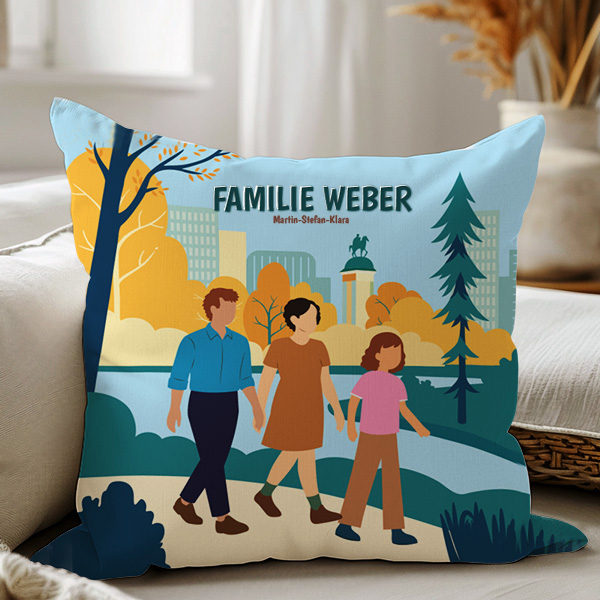 Kissen Familie im Park mit Namen und personalisiertem Text