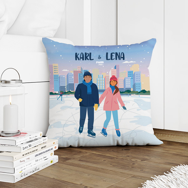 Kissen Familie auf Schlittschuhen mit Namen und personalisiertem Text