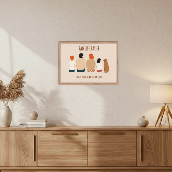 Poster Familie von Hinten mit Namen und personalisiertem Text