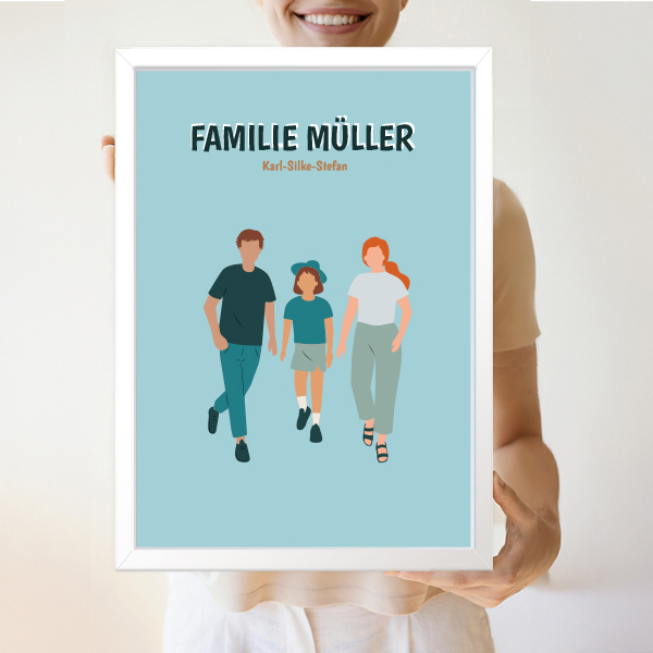 Poster Familie von Vorne mit Namen und personalisiertem Text