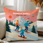 Miniaturansicht von Kissen Skifahren in den Bergen mit Namen und personalisiertem Text