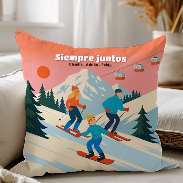 Kissen Skifahren in den Bergen mit Namen und personalisiertem Text