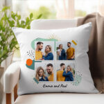 Miniaturansicht von Polaroid-Kissen mit vier Fotos und personalisiertem Text