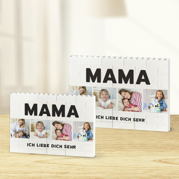 Mutter-Puzzle aus Blöcken mit vier Fotos und personalisiertem Text