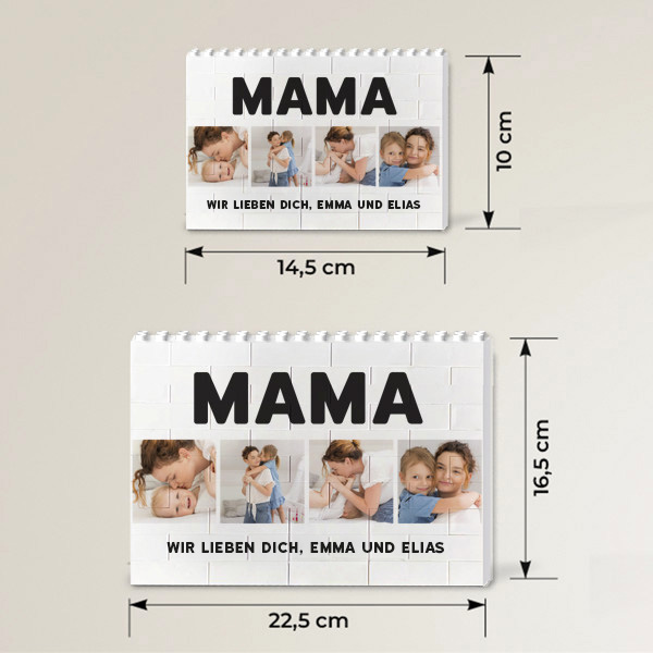 Mutter-Puzzle aus Blöcken mit vier Fotos und personalisiertem Text