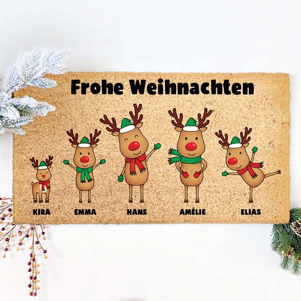 Weihnachts-Fußmatte mit Rentieren mit Namen und personalisiertem Text