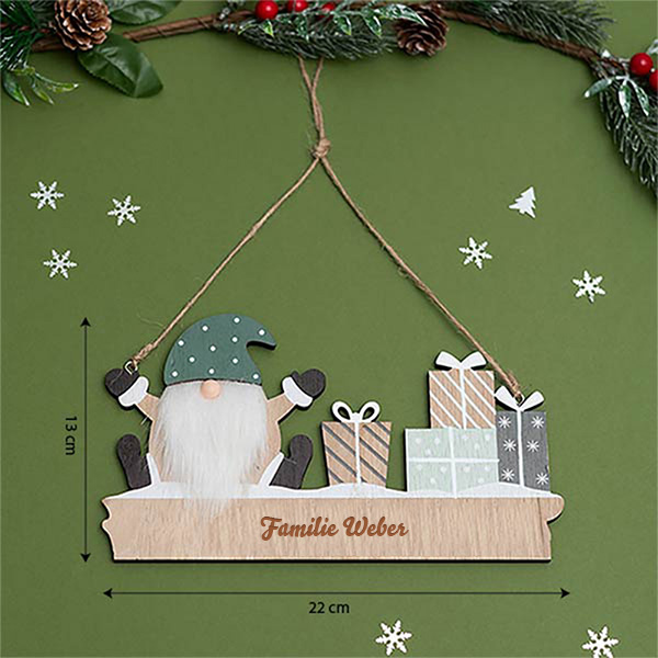 Holz-Türdekoration Gnom mit personalisiertem Text