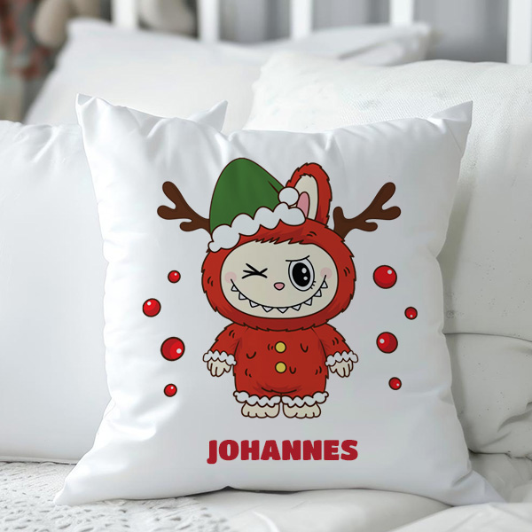 Weihnachtliches Labubu-Kissen mit personalisiertem Namen