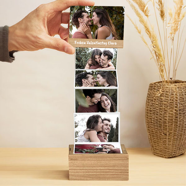 Akkordeon-Fotobox mit personalisiertem Foto und Text