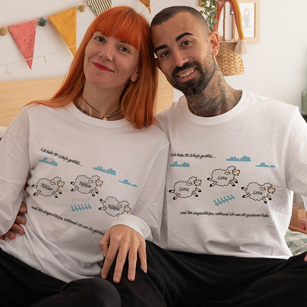 Pyjama „Schäfchen zählen“ für Sommer oder Winter mit personalisiertem Namen