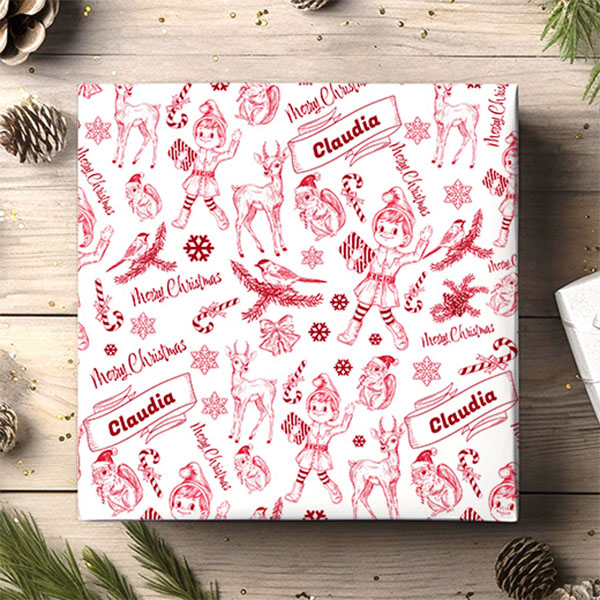 Geschenkpapier mit Weihnachtlichem Design und Personalisiertem Namen