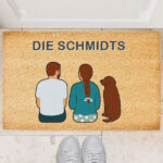 Fußmatte mit Familienillustration von hinten und personalisiertem Text Miniaturansicht von Fußmatte mit Familienillustration von hinten und personalisiertem Text