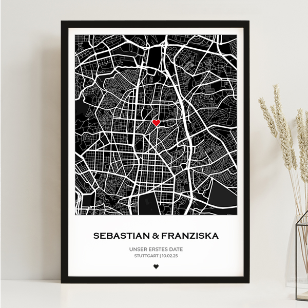 Poster „Karte der Liebe“ mit personalisierter Ortsangabe
