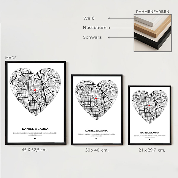Poster „Karte der Liebe“ mit personalisierter Ortsangabe