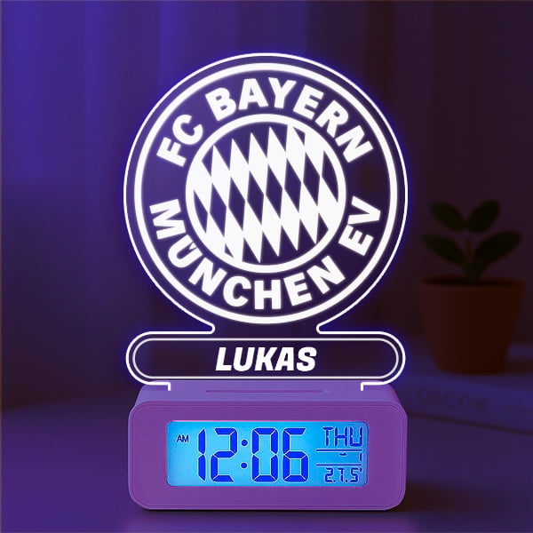 Personalisierter Wecker mit Licht und Wappen von Bayern München