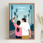 Poster mit Paarillustration und Palmen mit personalisierten Namen Miniaturansicht von Poster mit Paarillustration und Palmen mit personalisierten Namen