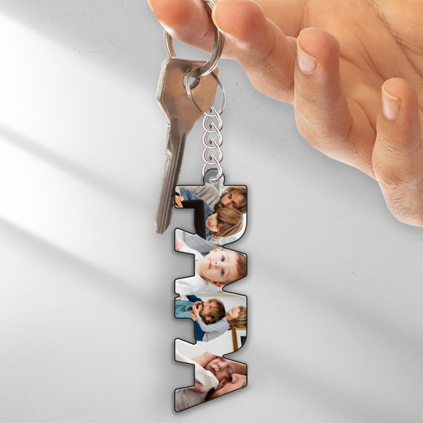 Schlüsselanhänger mit Fotos in den Buchstaben Papa personalisiert