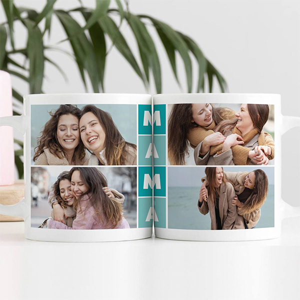 Personalisierte Mama-Tasse Würfel mit vier Fotos