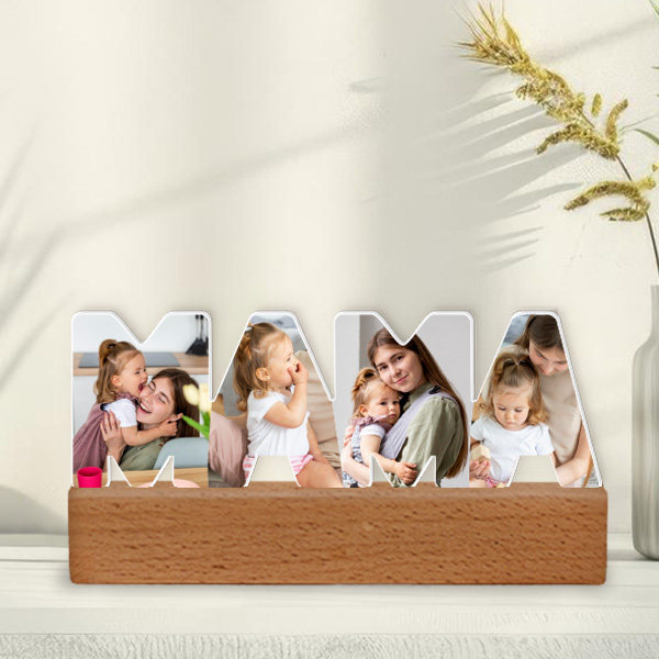 Mama-Platte mit Holzsockel und personalisiertem Foto