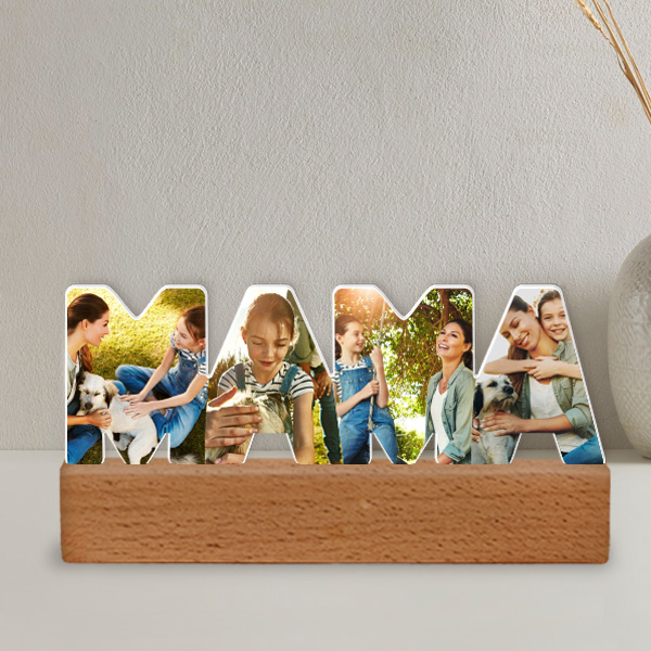 Mama-Platte mit Holzsockel und personalisiertem Foto
