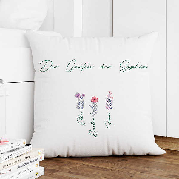Kissen Der Garten von Mama mit personalisierten Namen