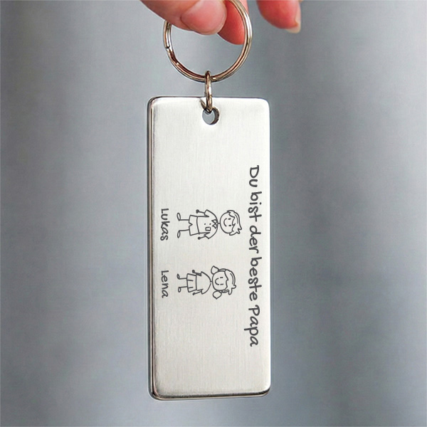 Schlüsselanhänger aus Stahl im Familiendesign mit personalisierten Figuren