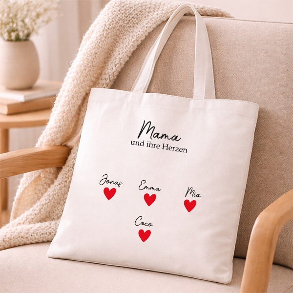 Tote Bag mit Herzen und personalisierten Namen
