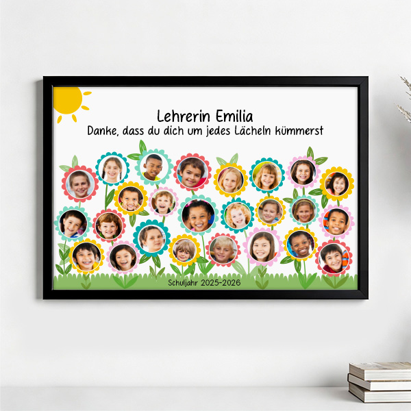 Poster für Lehrkräfte mit Blumen und personalisierten Fotos