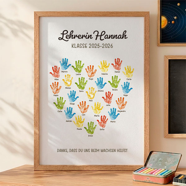 Poster für Lehrkräfte mit Händen und personalisierten Namen