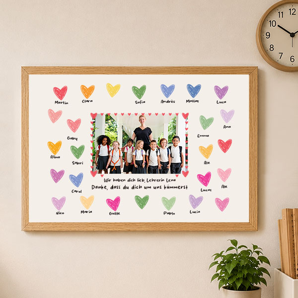 Poster für Lehrkräfte mit Herzen und personalisiertem Foto