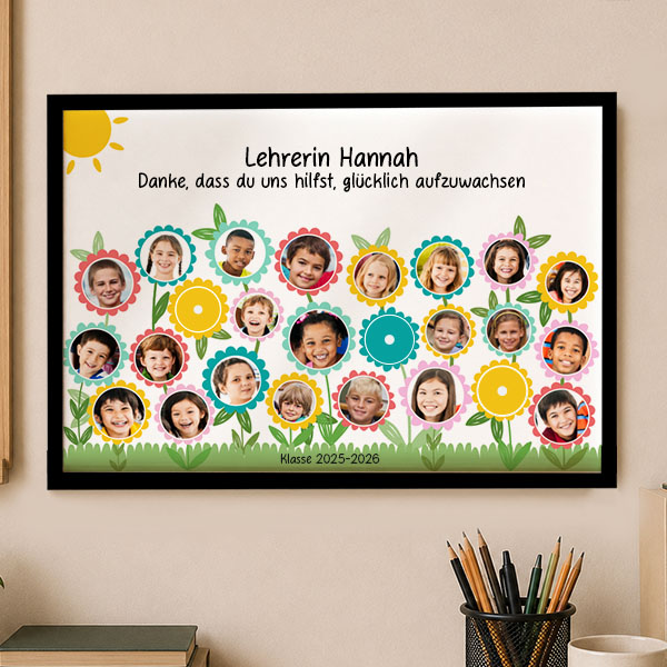 Poster für Lehrkräfte mit Blumen und personalisierten Fotos