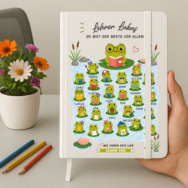 Notizbuch mit Fröschchen und personalisierten Namen