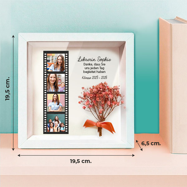 Rahmen mit Blumen im Filmrollen-Stil und personalisierten Fotos