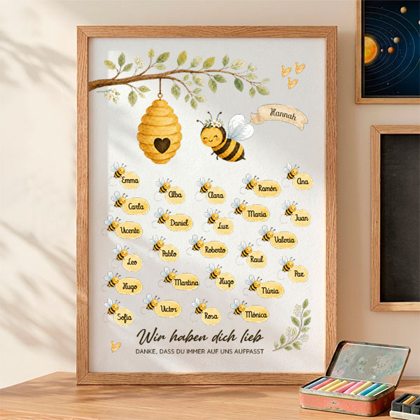 Poster für Lehrkräfte mit Bienchen und personalisierten Namen
