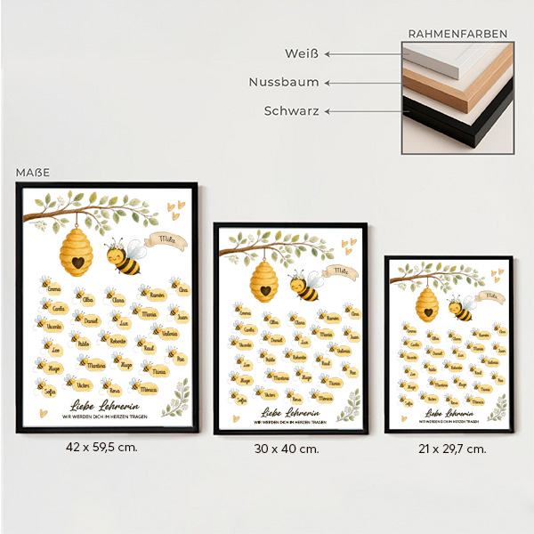 Poster für Lehrkräfte mit Bienchen und personalisierten Namen
