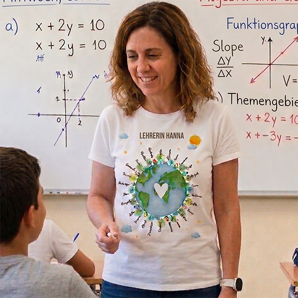 Planeten-T-Shirt für Lehrkräfte mit personalisierten Namen