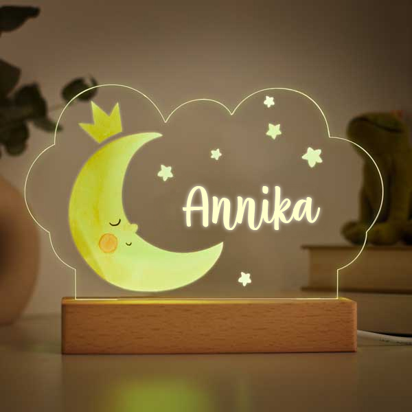 Kinderlampe Mond in Farbe mit personalisiertem Namen