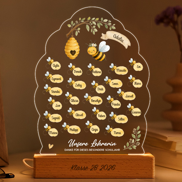 Lampe für Lehrerin mit Bienchen und personalisierten Namen