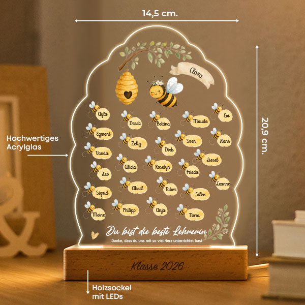 Lampe für Lehrerin mit Bienchen und personalisierten Namen