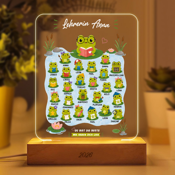 Lampe für Lehrerin mit Fröschchen und personalisierten Namen