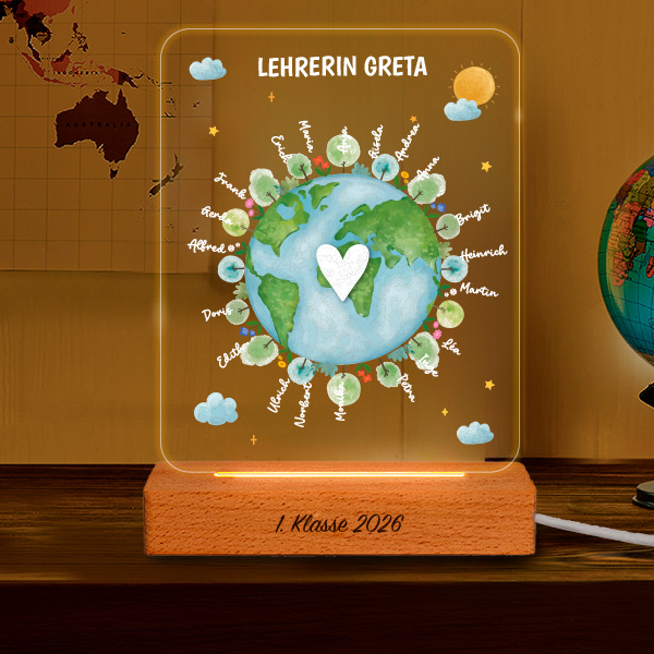 Planetenlampe für Lehrerinnen mit personalisierten Namen