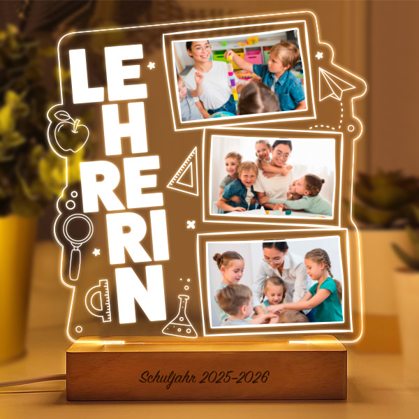 Lampe für Lehrkräfte mit 3 personalisierten Fotos