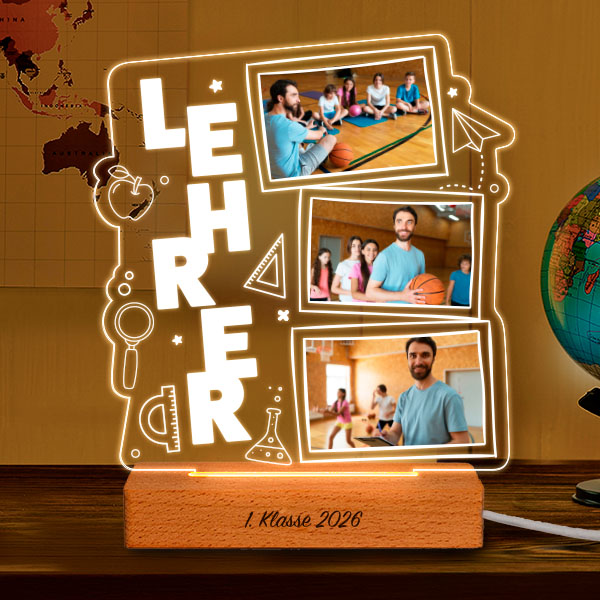 Lampe für Lehrkräfte mit 3 personalisierten Fotos