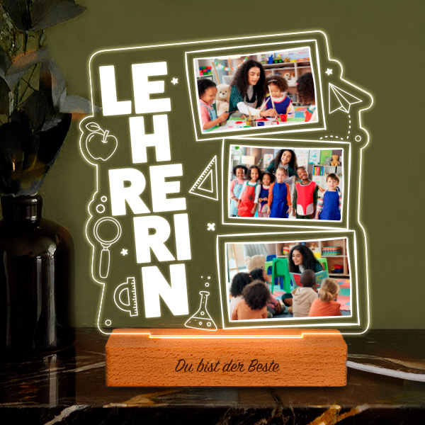 Lampe für Lehrkräfte mit 3 personalisierten Fotos