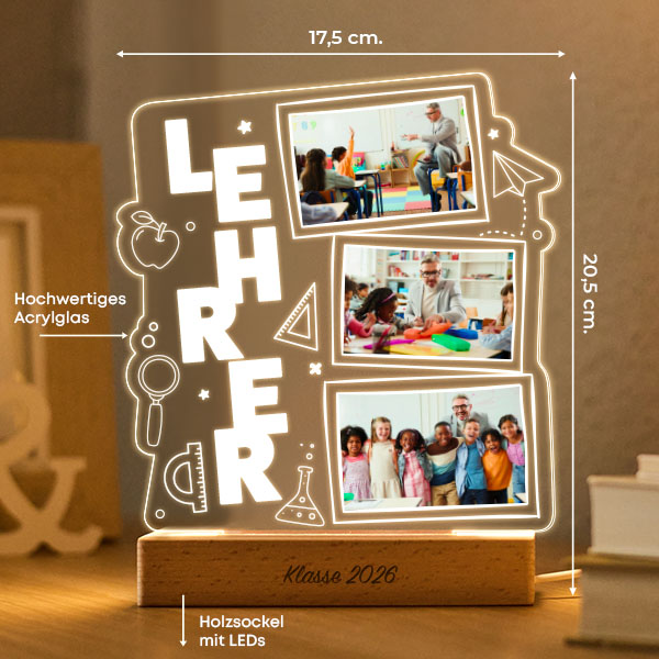 Lampe für Lehrkräfte mit 3 personalisierten Fotos
