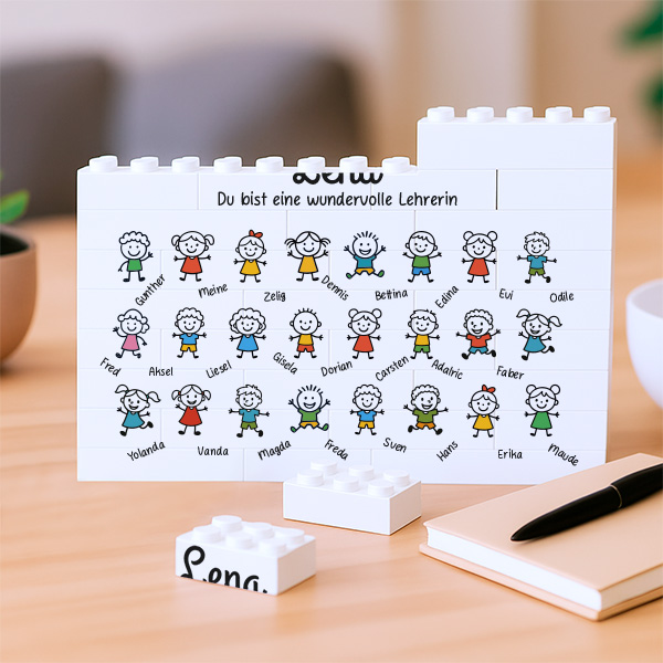 Blockpuzzle mit personalisierten Figürchen und Namen